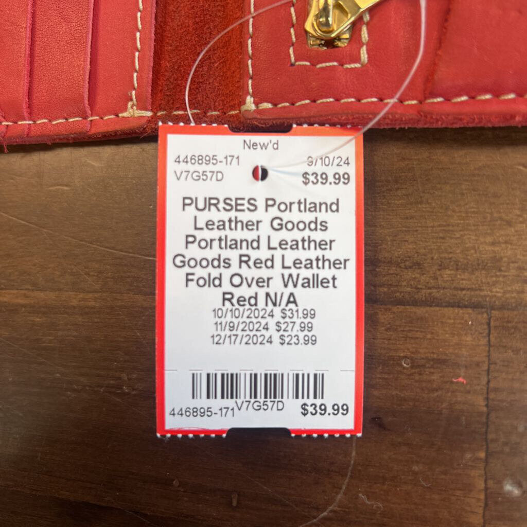 Portland Leather Goods Red Leather Fold Over Wallet