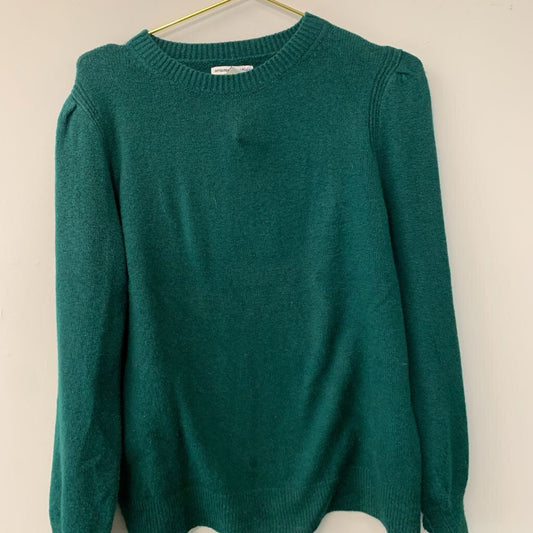 Forest Green Basic Sweater with Slight Puff Shoulder Medium