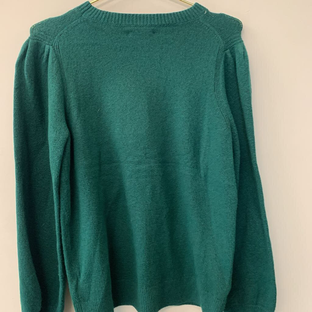 Forest Green Basic Sweater with Slight Puff Shoulder Medium