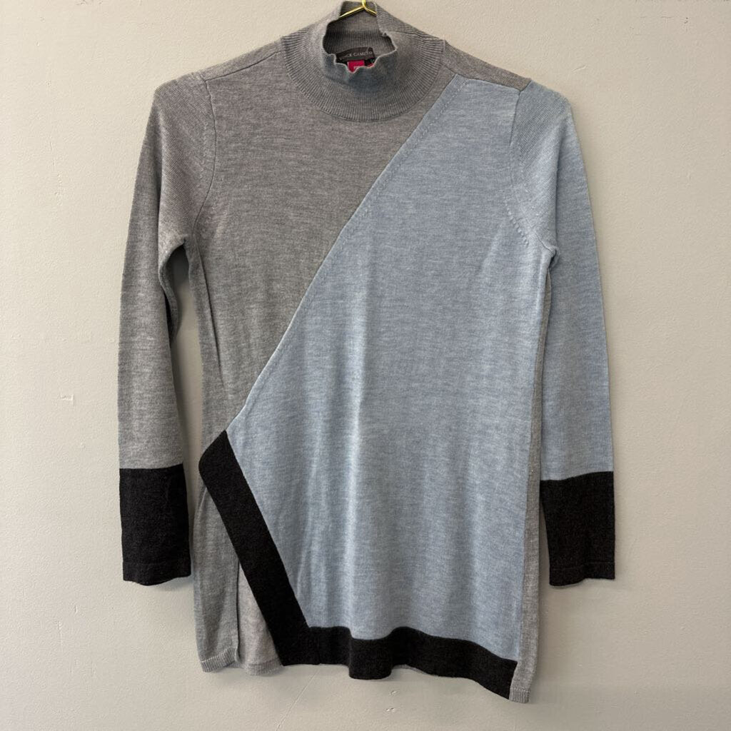 Grey/Light Blue Mockneck Sweater Petite Extra Small