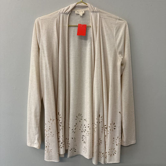 Meadow Rue by Anthropologie Oatmeal Laser Cut Hem Open Front Cardigan Small