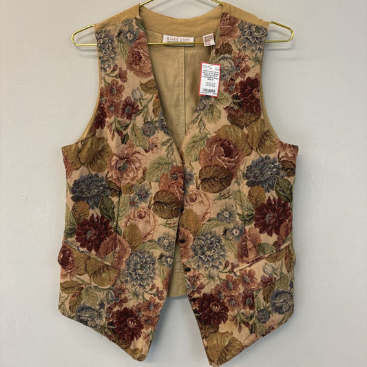 Karen Scott Beige/ Multi Floral Print Vest Medium