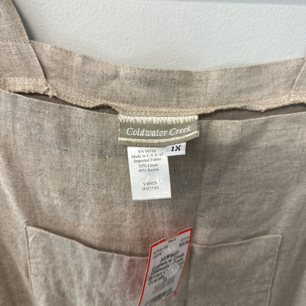 Coldwater Creek Brown Linen Blend Overalls 1X