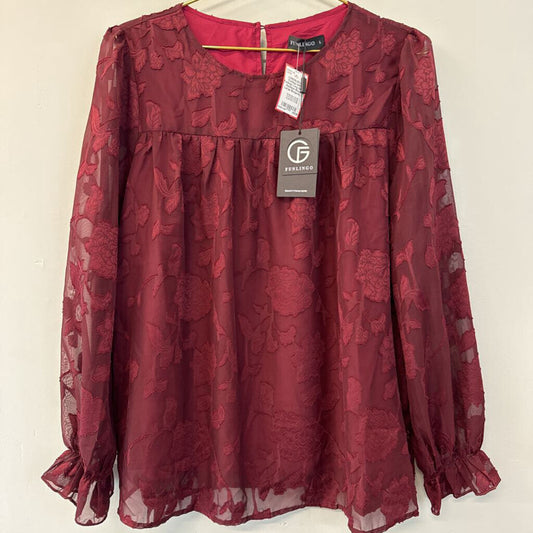 NWT Funlingo Long Sleeve Applique Blouse Large