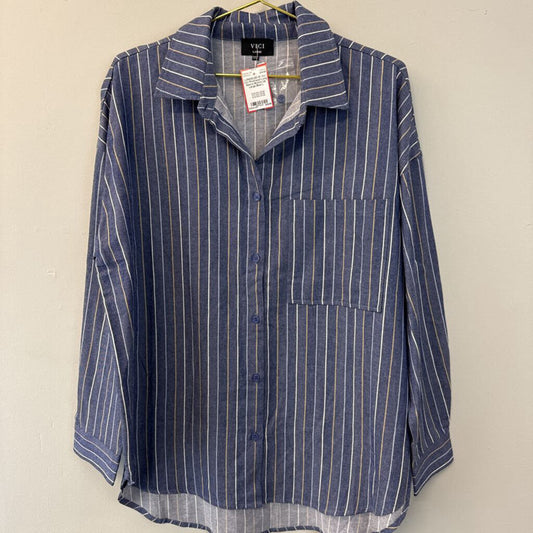 Vici Pinstriped Long Sleeve Button Up Large