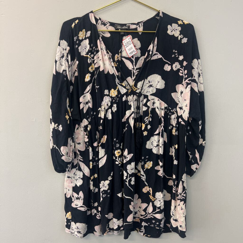 Billabong Black Floral Tunic Top Extra Small