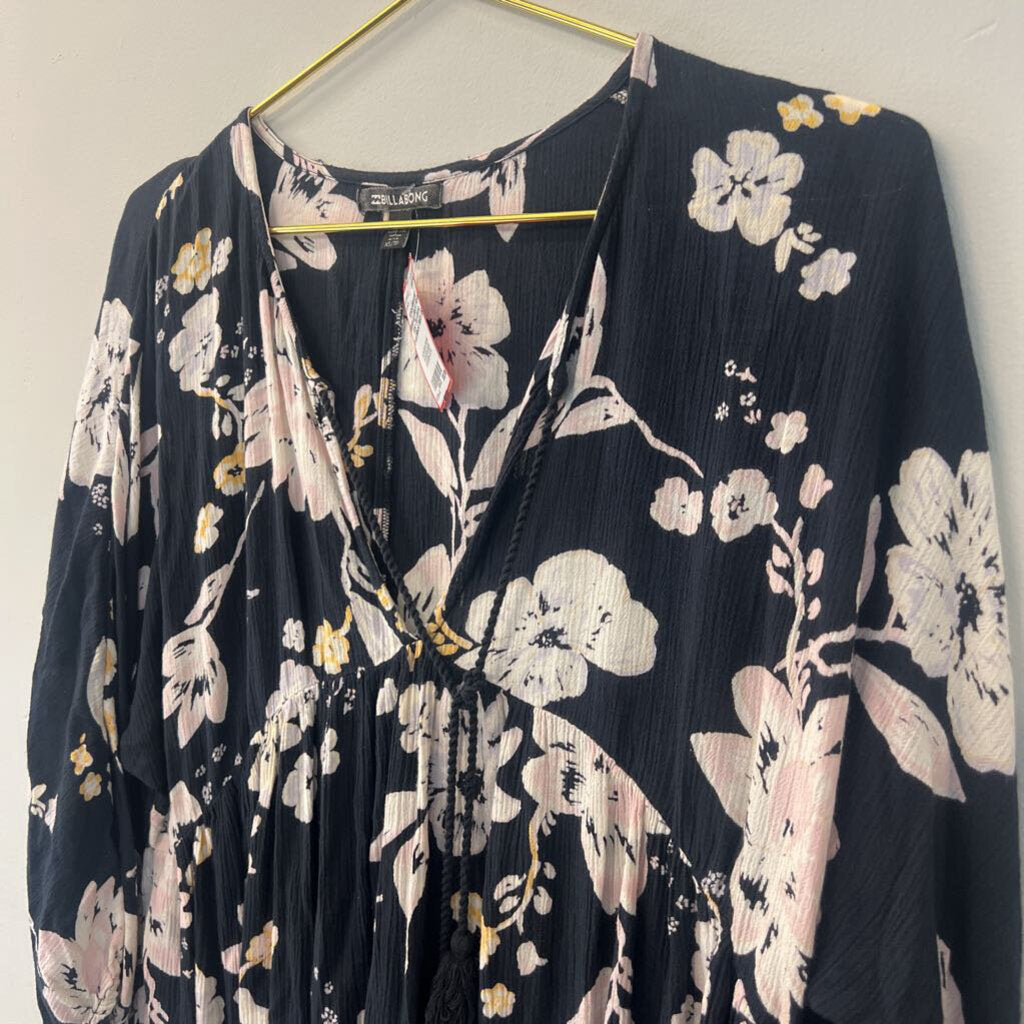 Billabong Black Floral Tunic Top Extra Small