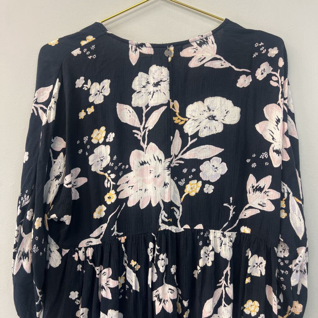 Billabong Black Floral Tunic Top Extra Small