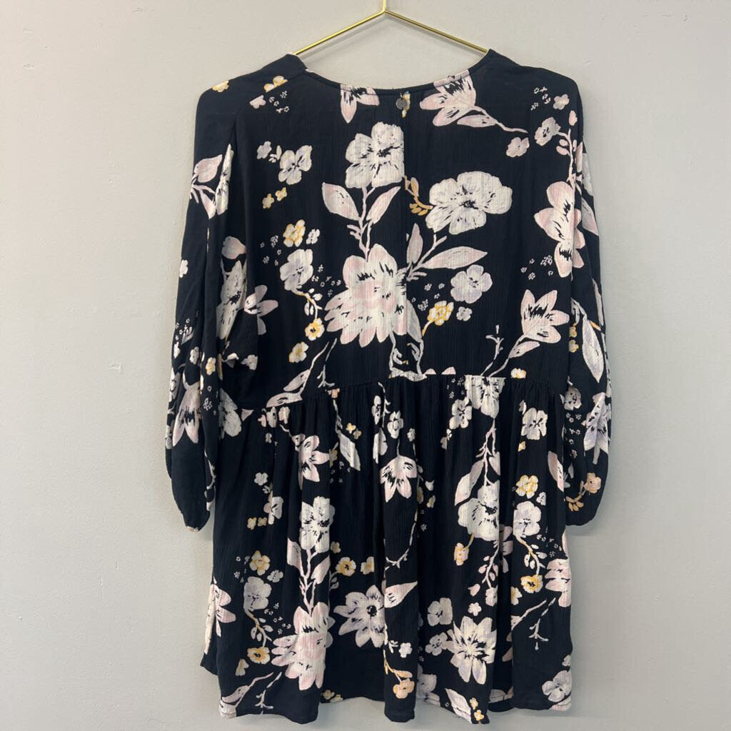 Billabong Black Floral Tunic Top Extra Small