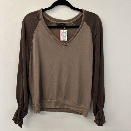 Maven West Brown V Neck Sheer Long Sleeve Top Medium