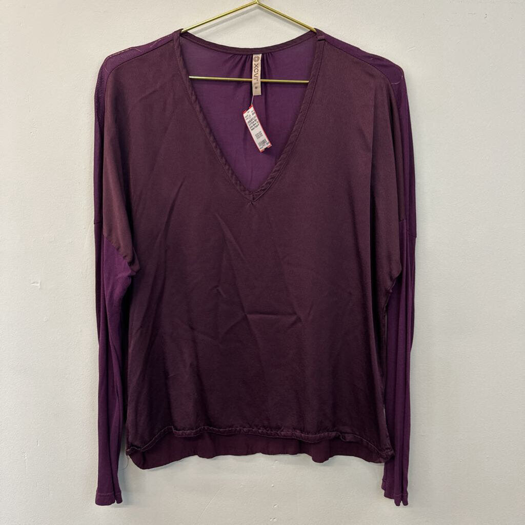 XCVI Purple Silky/ Cotton Sleeve Top Medium