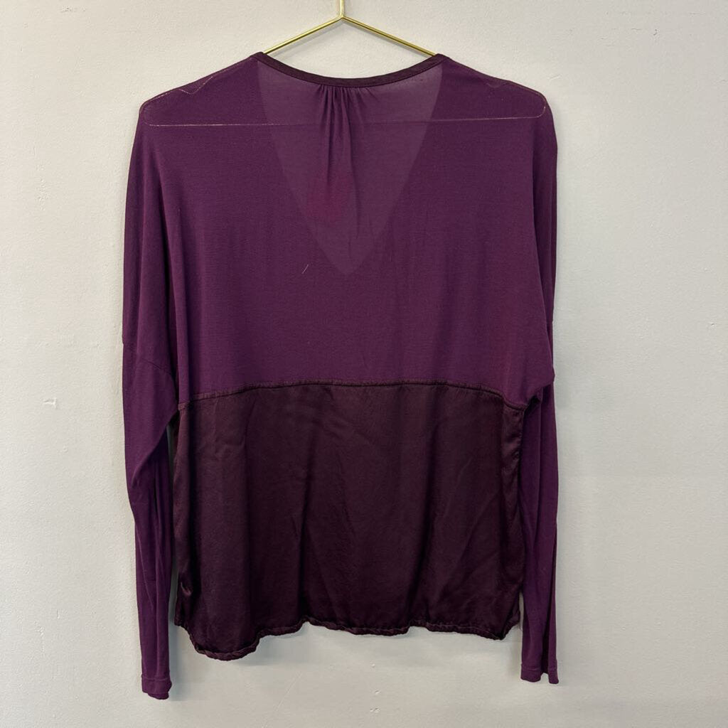 XCVI Purple Silky/ Cotton Sleeve Top Medium