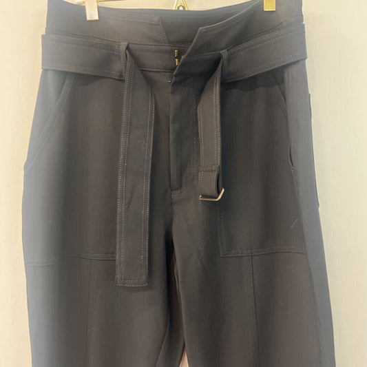 BR Black High Waisted Straight Pants With Belt 10