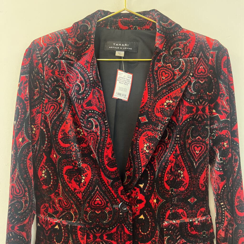 Tahari Velvet Red/ Black Print Blazer 4