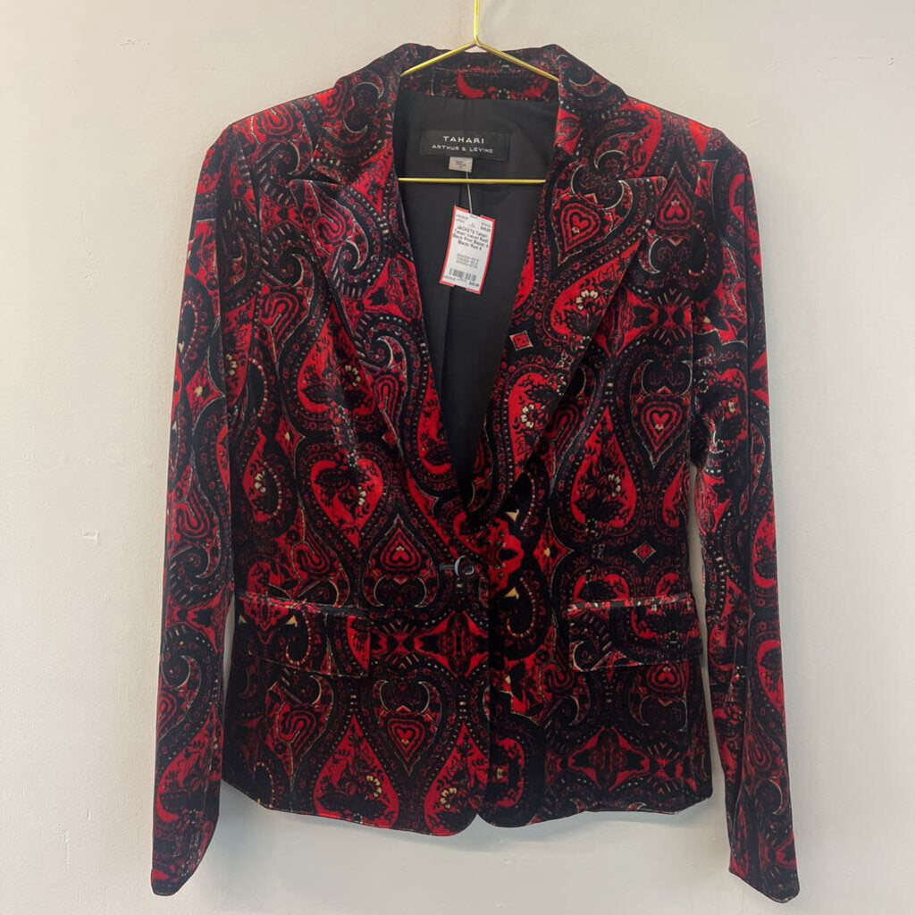 Tahari Velvet Red/ Black Print Blazer 4