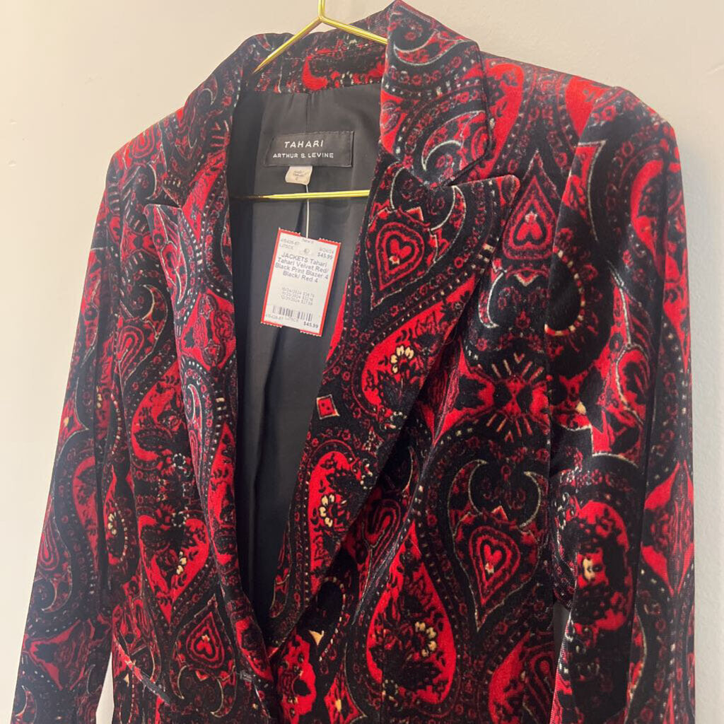 Tahari Velvet Red/ Black Print Blazer 4