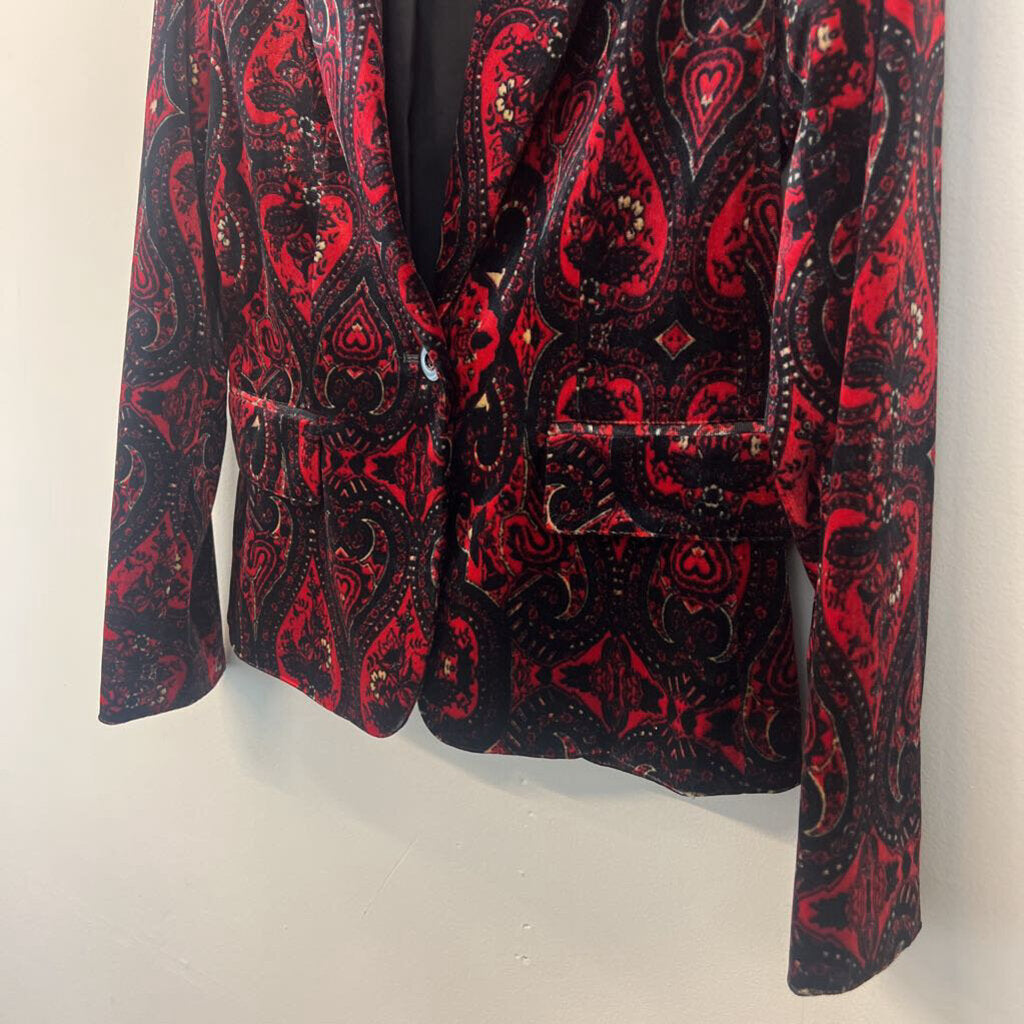 Tahari Velvet Red/ Black Print Blazer 4