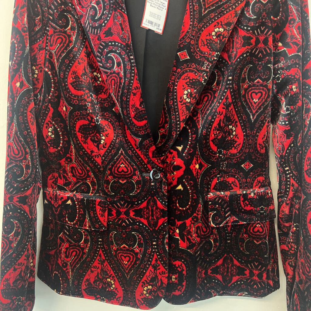 Tahari Velvet Red/ Black Print Blazer 4