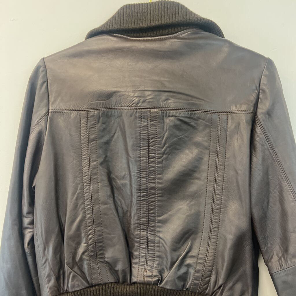 R and O Brown Leather Zip Up Jacket Medium