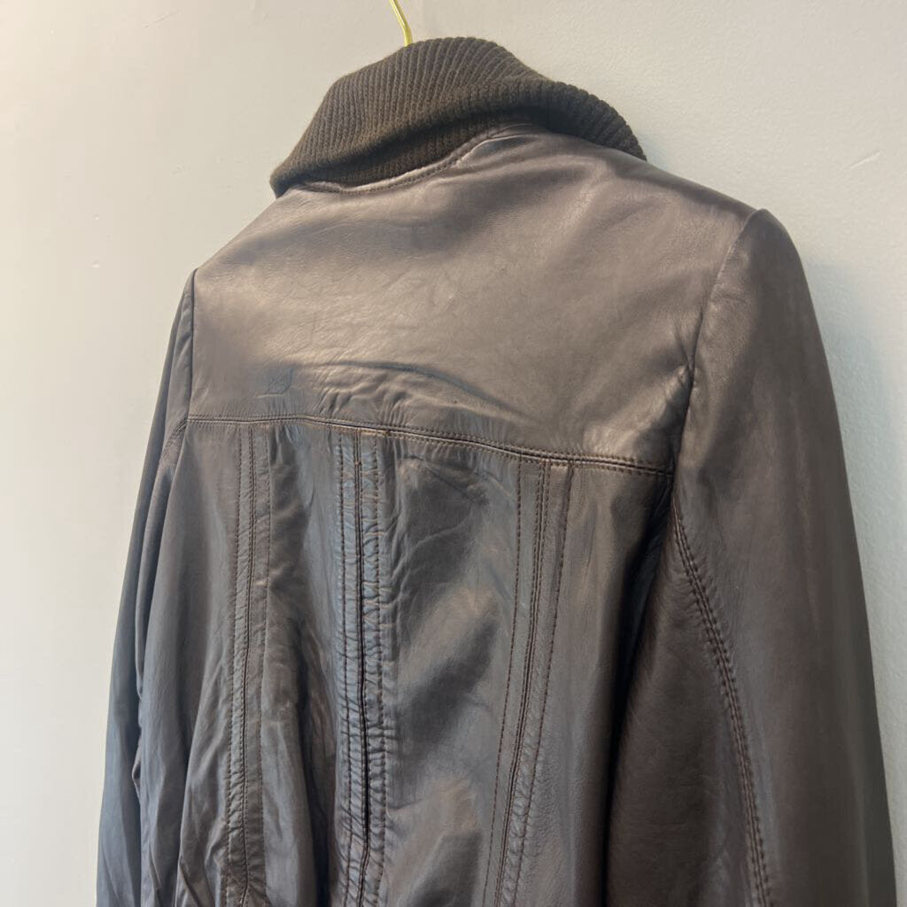 R and O Brown Leather Zip Up Jacket Medium