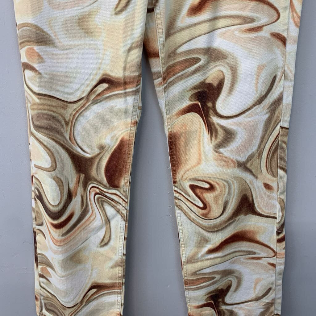 Zara Cream/ Brown Swirl Print Pants 6