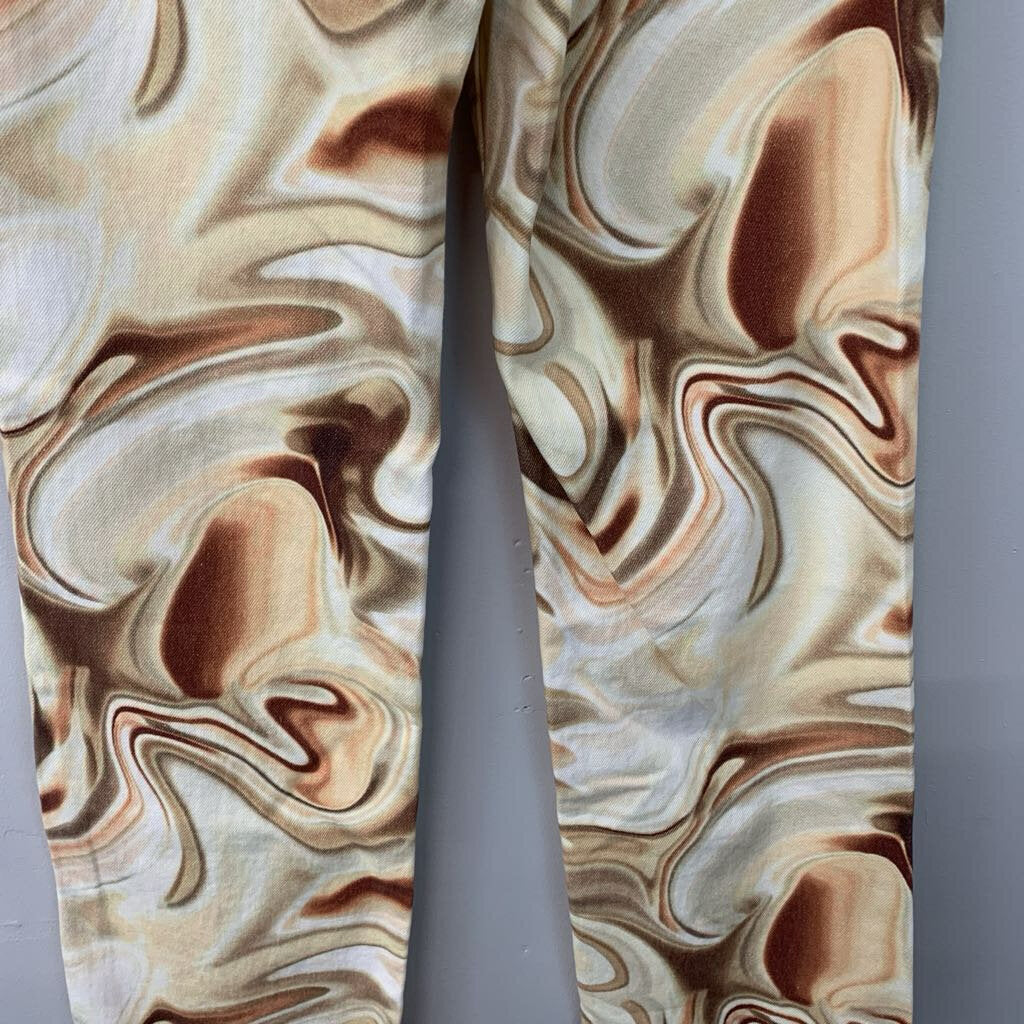 Zara Cream/ Brown Swirl Print Pants 6