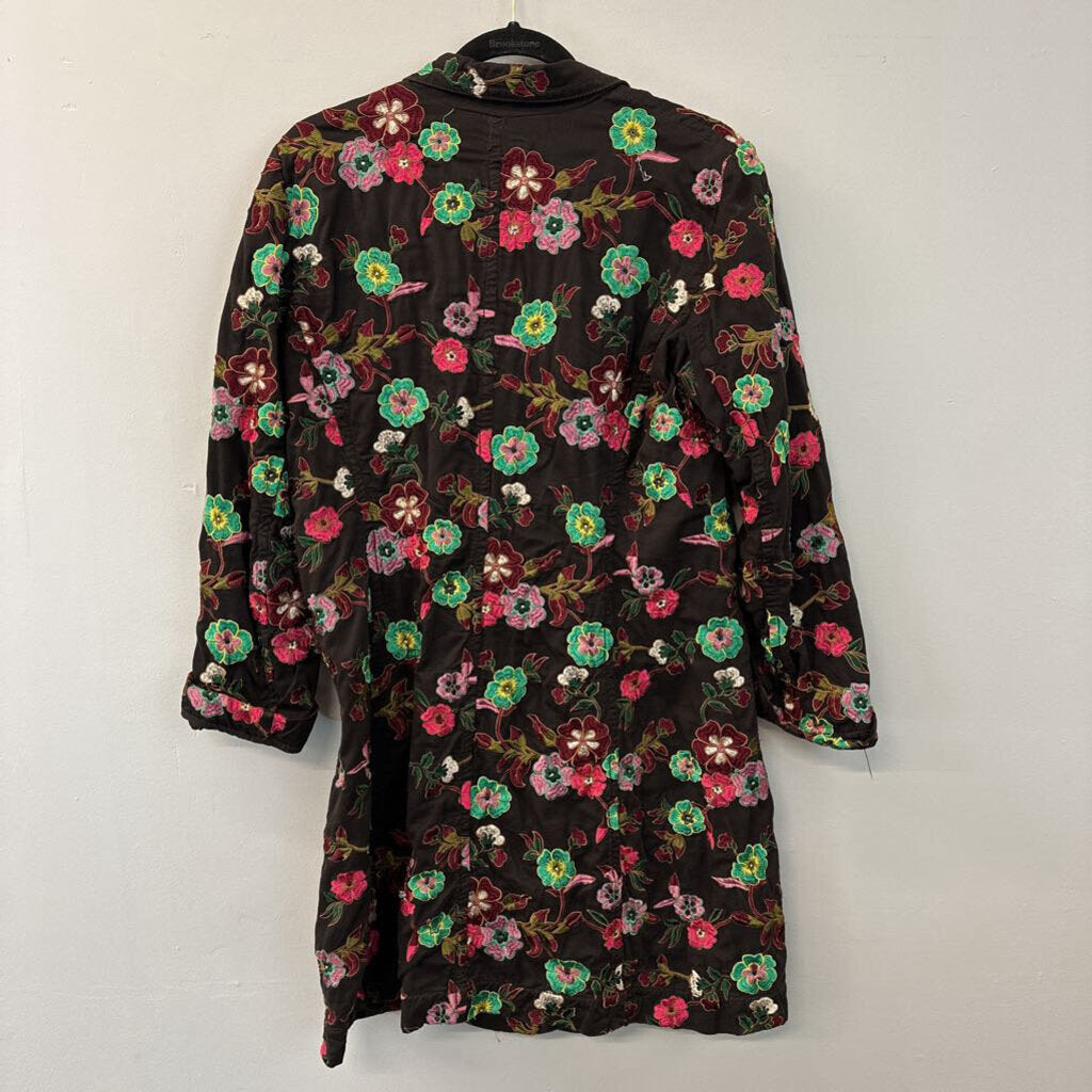 Johnny Was Brown Embroidered Flower Long Jacket Large