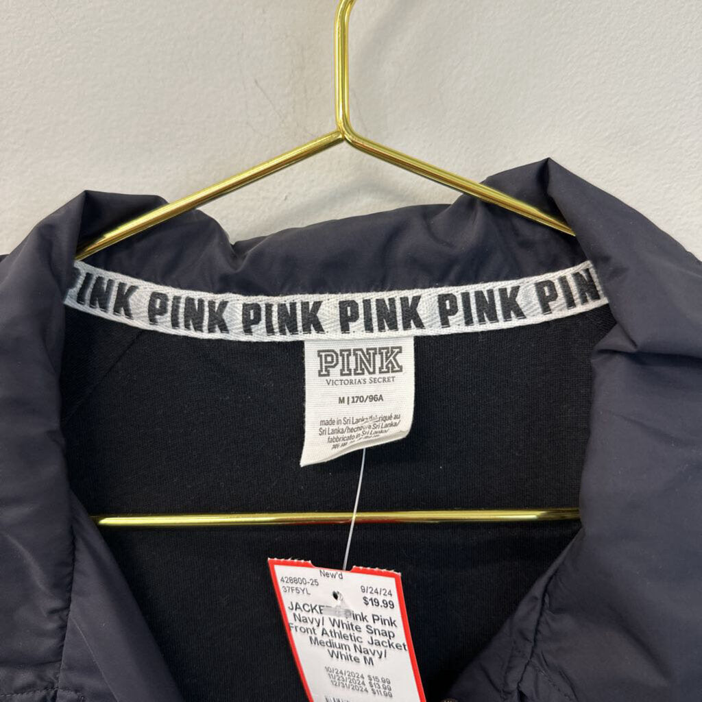 Pink Navy/ White Snap Front Athletic Jacket Medium