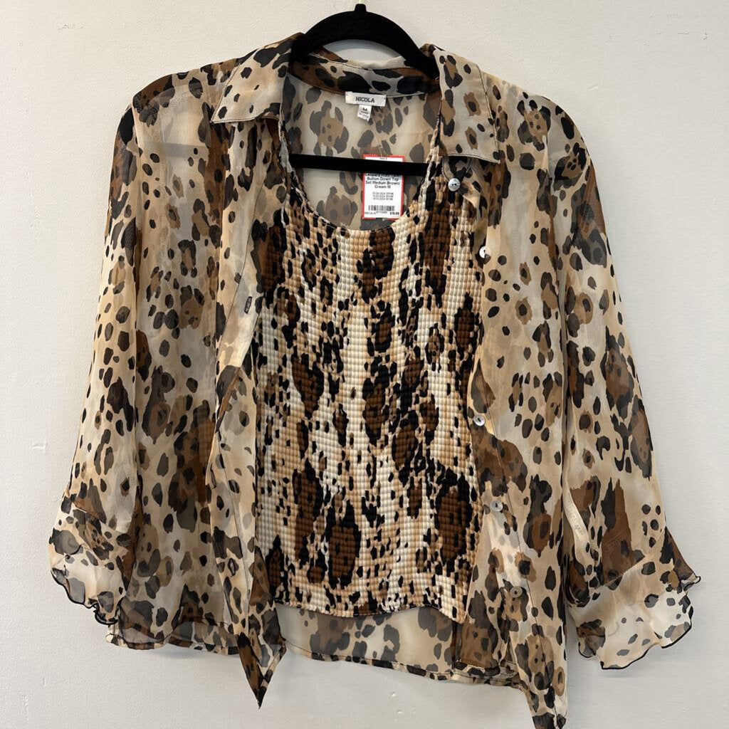 Nicola Leopard Print Tank/ Button Down Top Set Medium