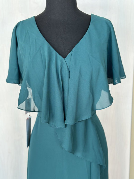 JJs House Emerald Chiffon Ruffle Sleeve Long Dress 12