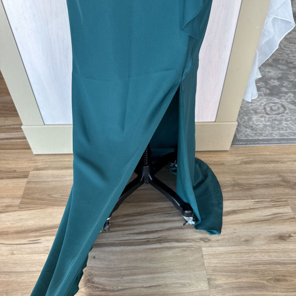 JJs House Emerald Chiffon Ruffle Sleeve Long Dress 12