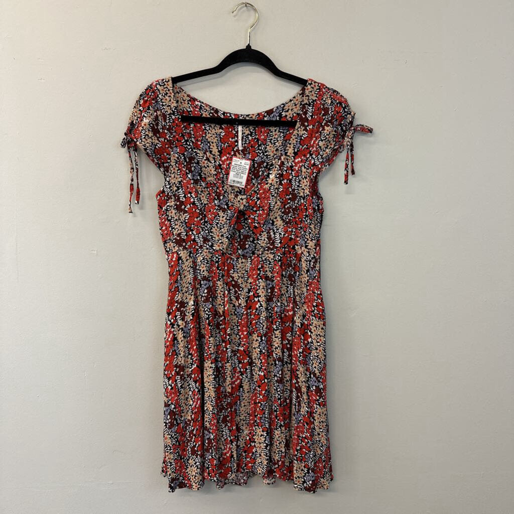 Free People Black/ Multi Floral Print Short Sleeve Dress Small