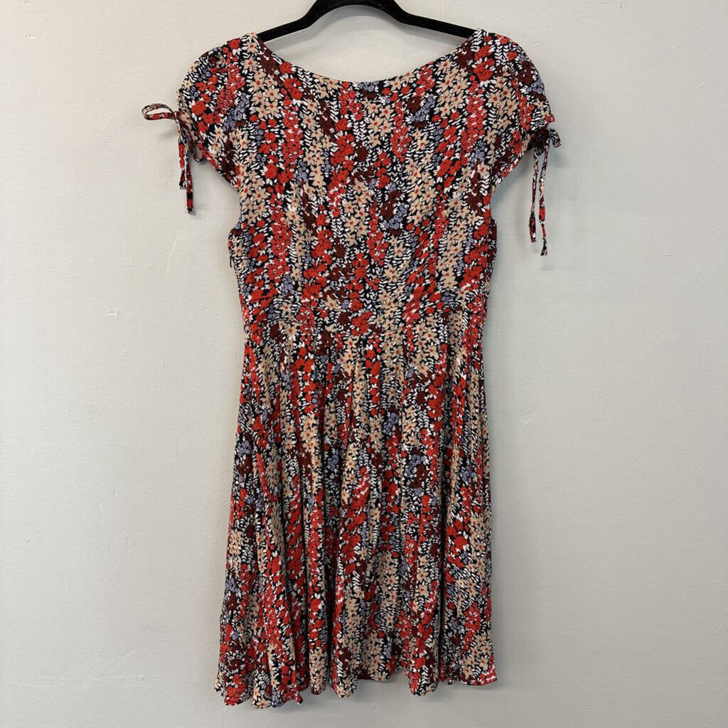 Free People Black/ Multi Floral Print Short Sleeve Dress Small