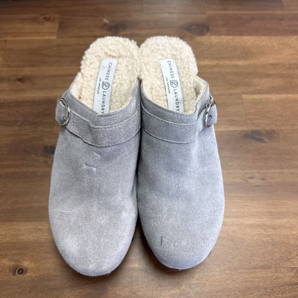 Chinese Laundry Grey Sherpa Lined Clogs 8