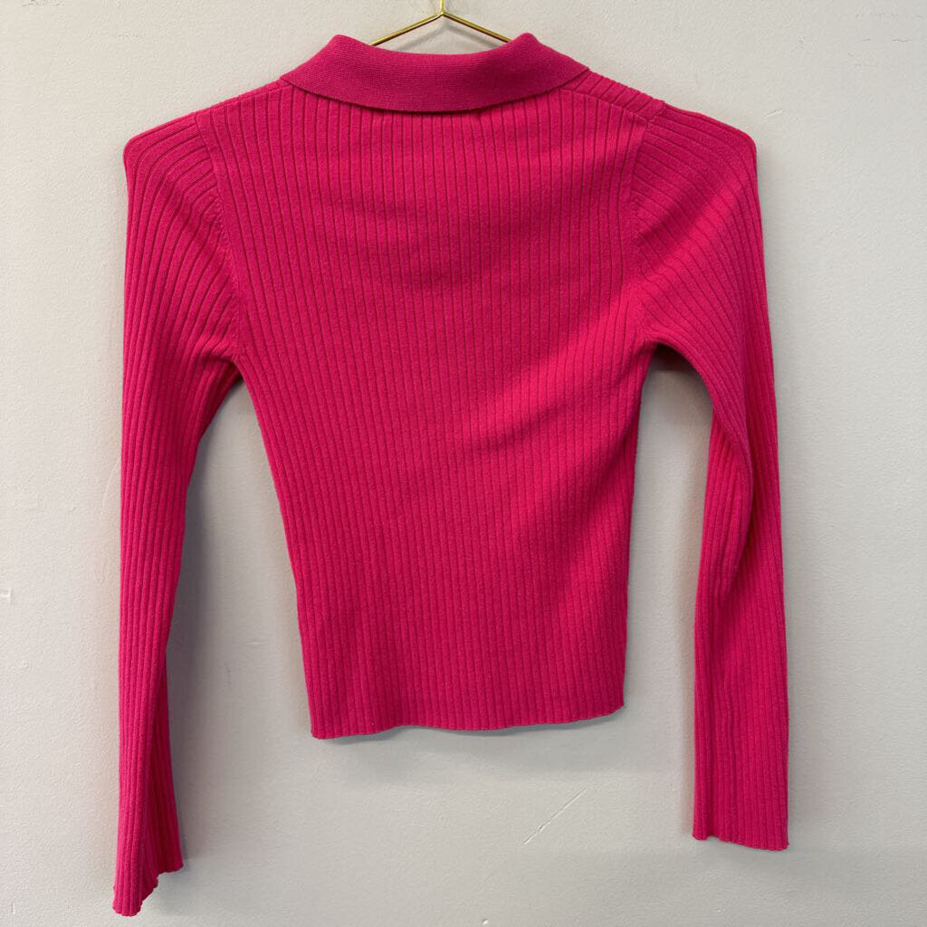 Mustard Seed Ribbed Collared Long Sleeve Top Small