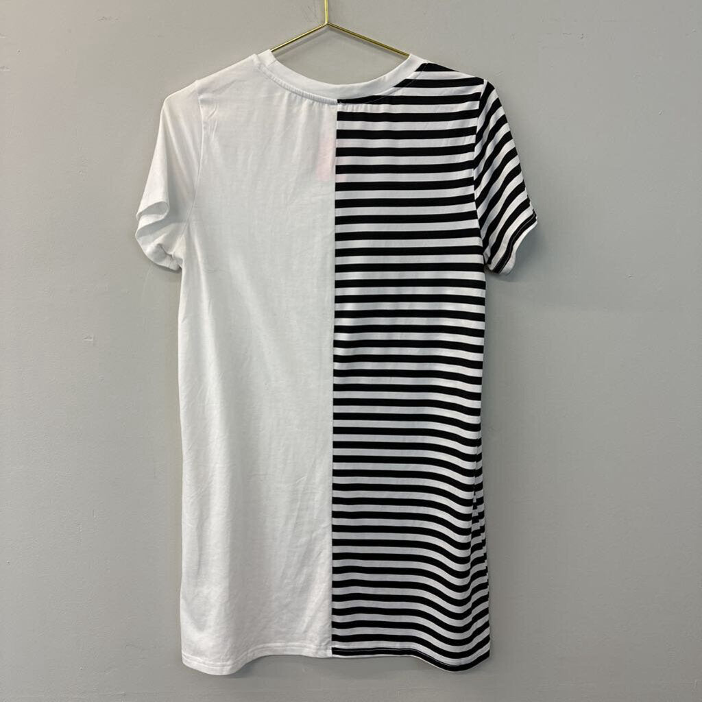 Sequin Lips Half Striped T-Shirt Dress Small