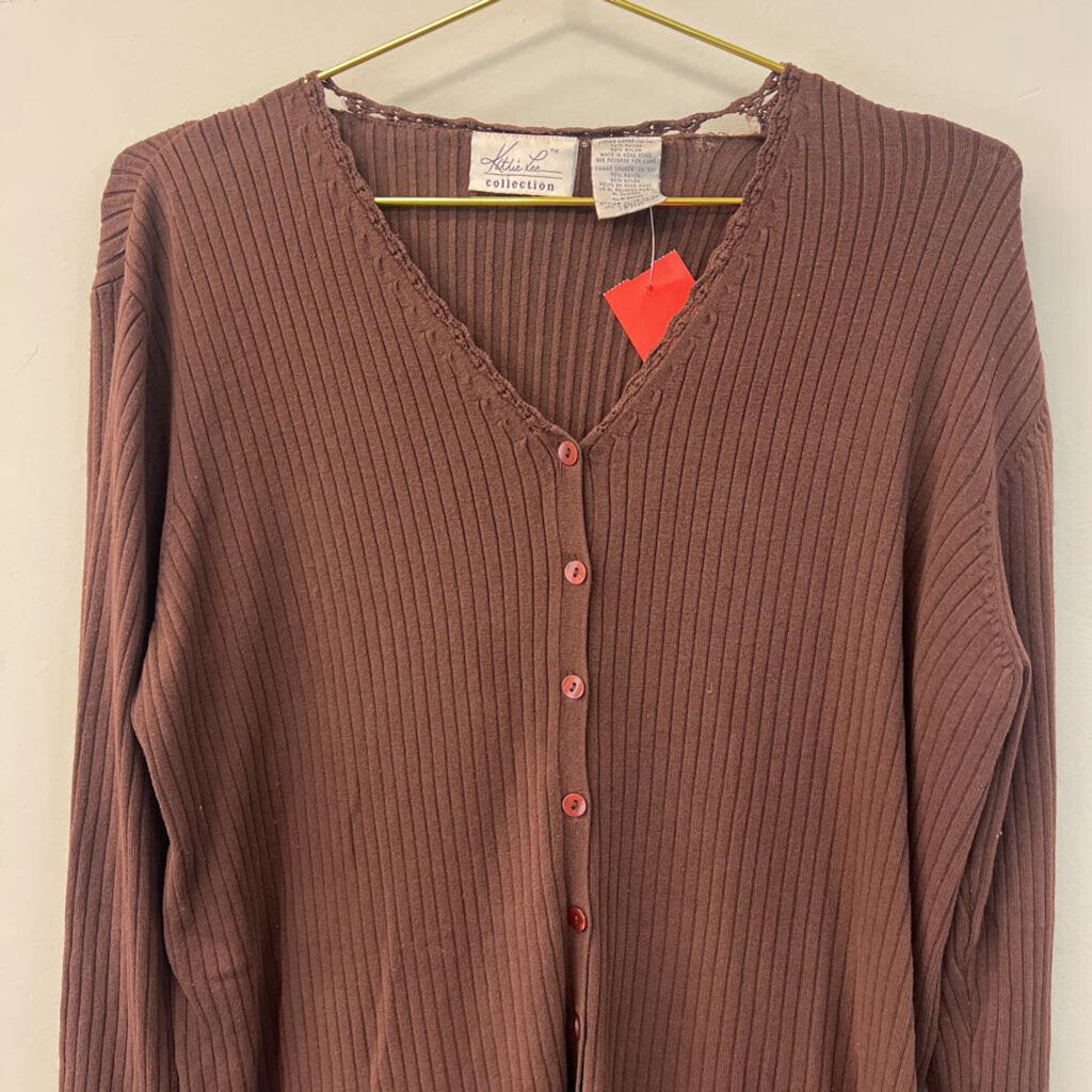 Vintage Kathie Lee Ribbed Button Up Cardigan Large