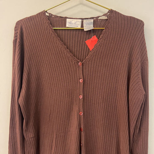 Vintage Kathie Lee Ribbed Button Up Cardigan Large