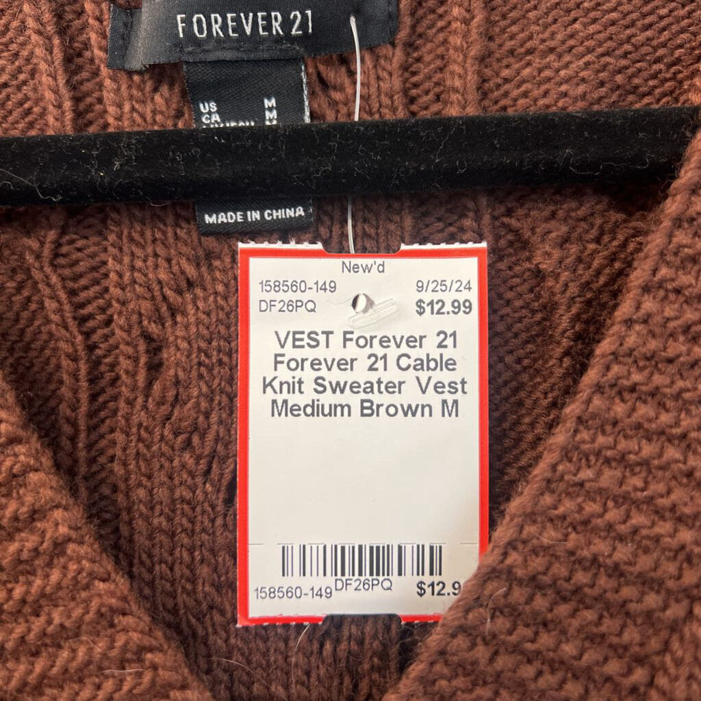 Forever 21 Cable Knit Sweater Vest Medium