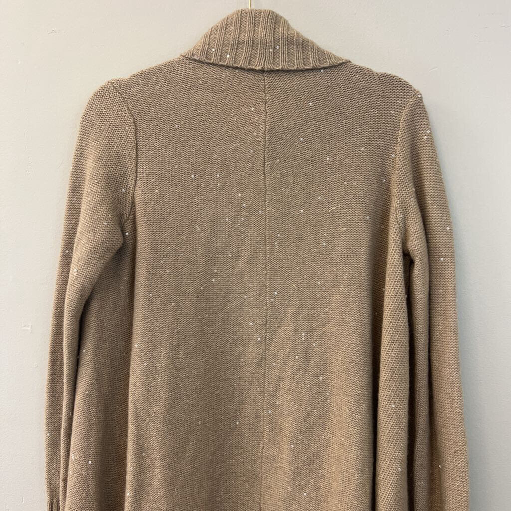 Alice and Olivia Beige Sequin Detail Open Front Sweater Small