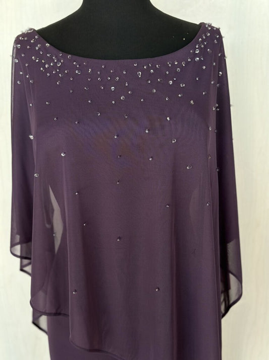 Azazie Dark Purple Sequin Top Detail Long Dress 14