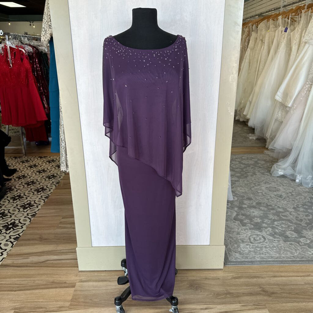 Azazie Dark Purple Sequin Top Detail Long Dress 14