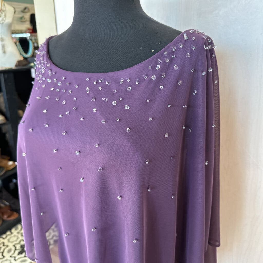 Azazie Dark Purple Sequin Top Detail Long Dress 14