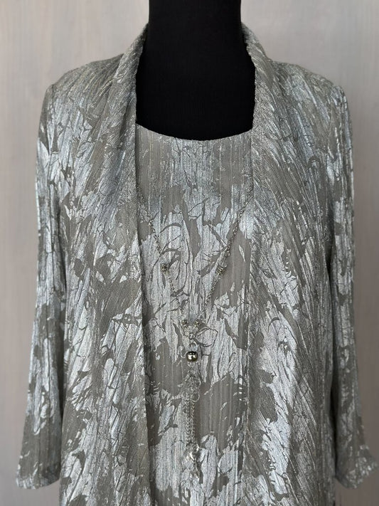 R and M Richards Silver/ Grey Jacket/ Top With Necklace/ Pant Set 8