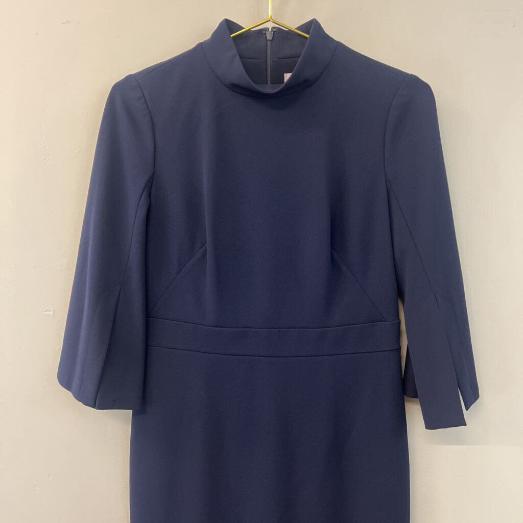 Calvin Klein Navy Mock Neck Fitted Midi Dress 6