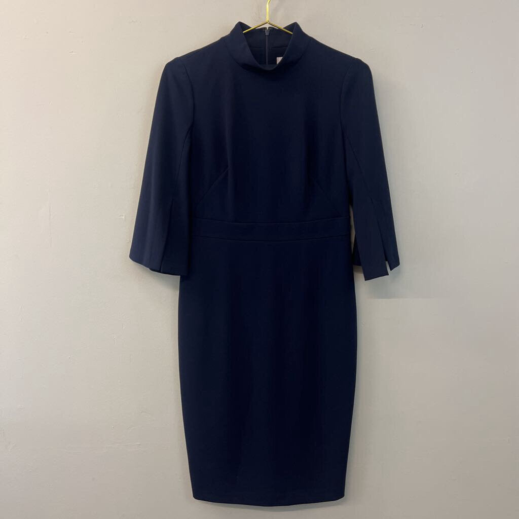 Calvin Klein Navy Mock Neck Fitted Midi Dress 6