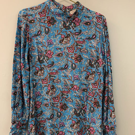 Loft Blue Paisley Long Sleeve Maxi Dress Medium