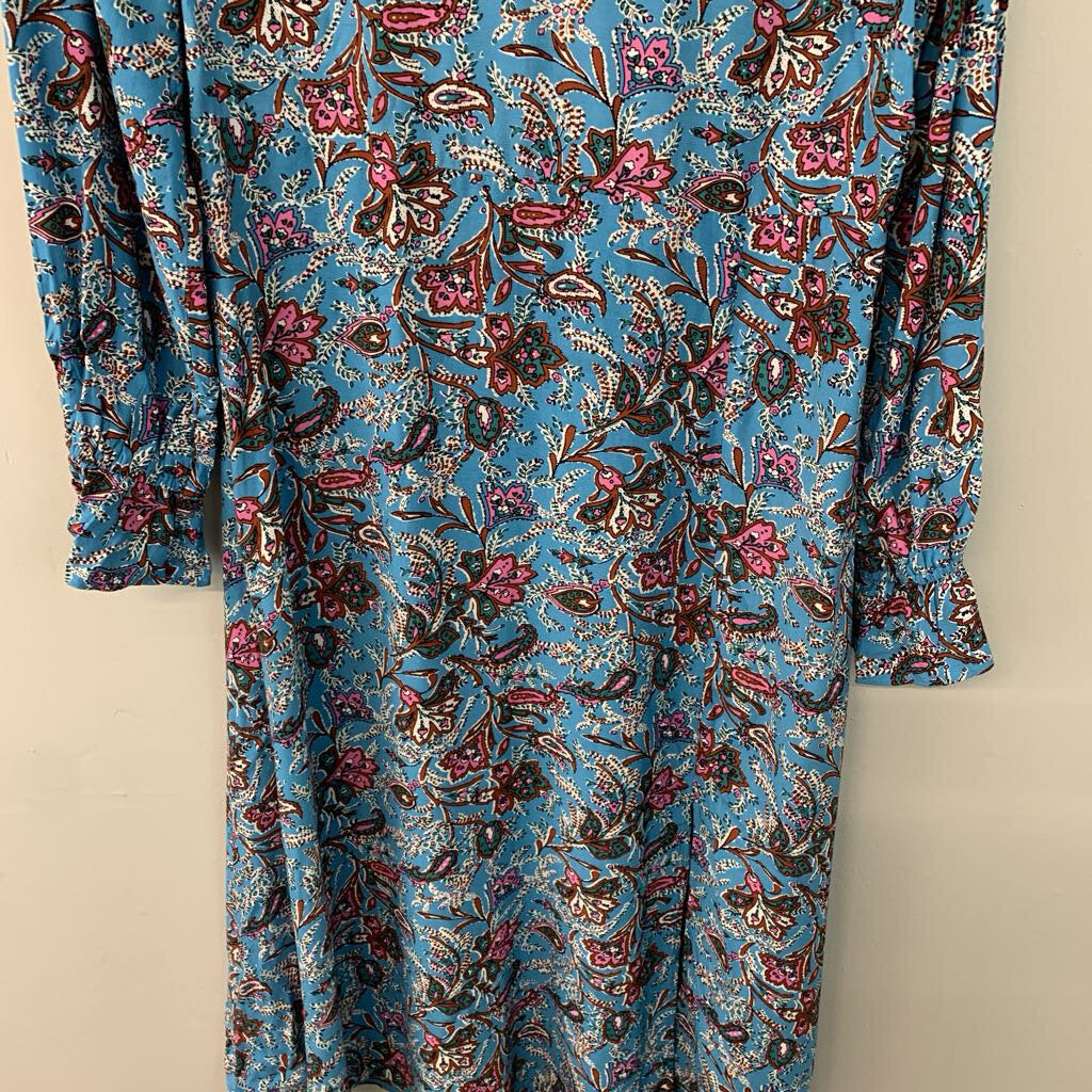 Loft Blue Paisley Long Sleeve Maxi Dress Medium