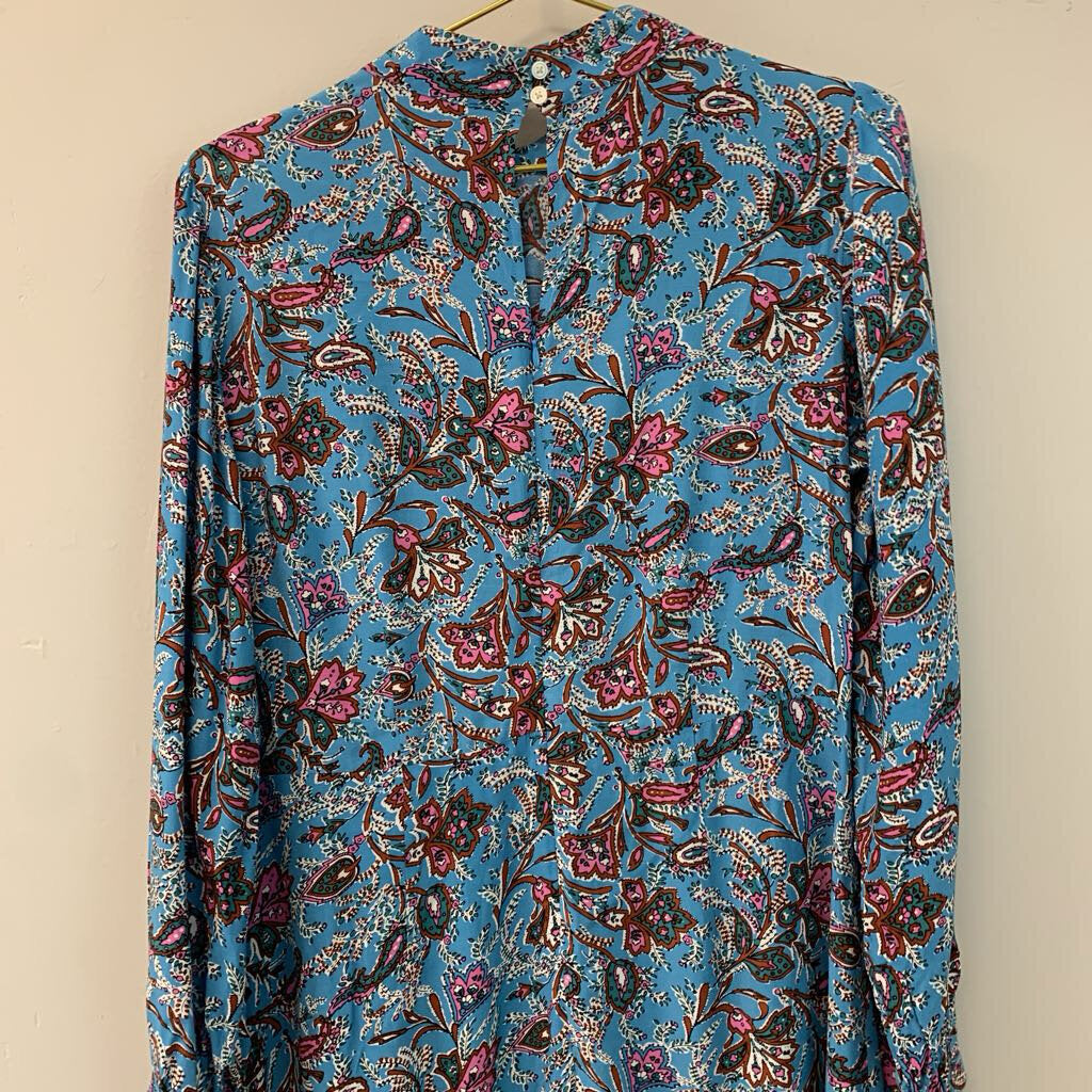 Loft Blue Paisley Long Sleeve Maxi Dress Medium