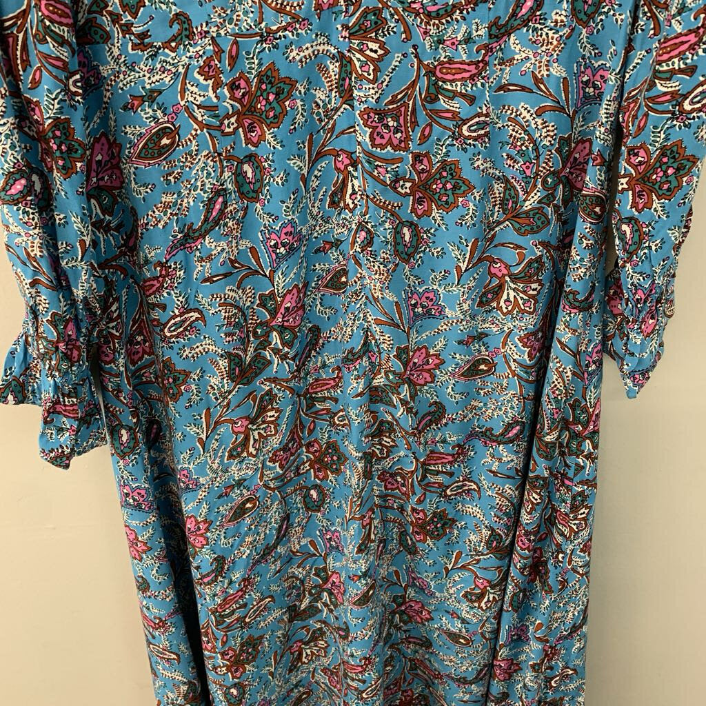 Loft Blue Paisley Long Sleeve Maxi Dress Medium